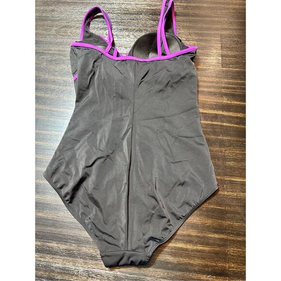Tropic Culture size 14 black and purple one-piece swimsuit - Picture 3 of 6